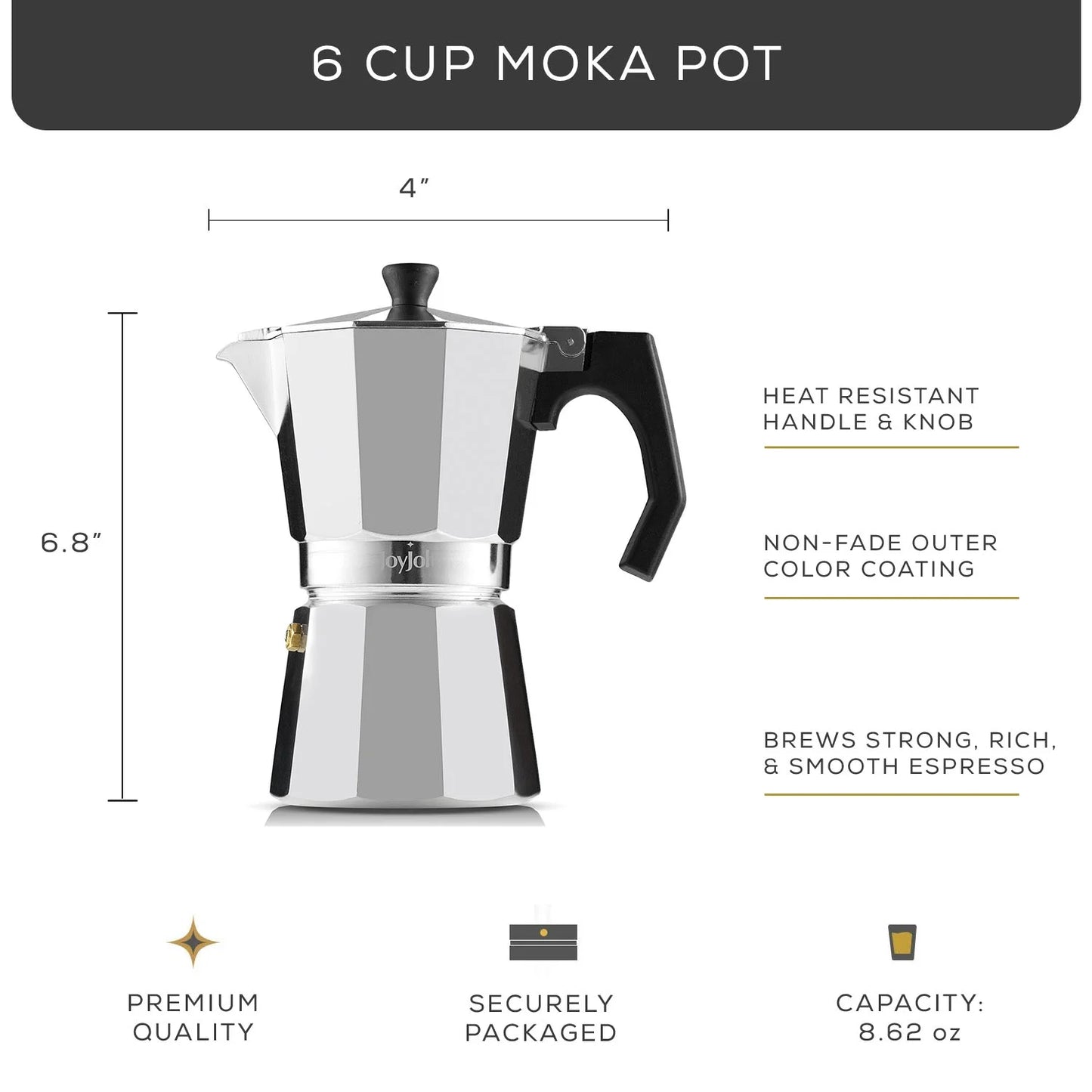 Store 6-Cup Stovetop Coffee Maker – JoyJolt Moka Pot