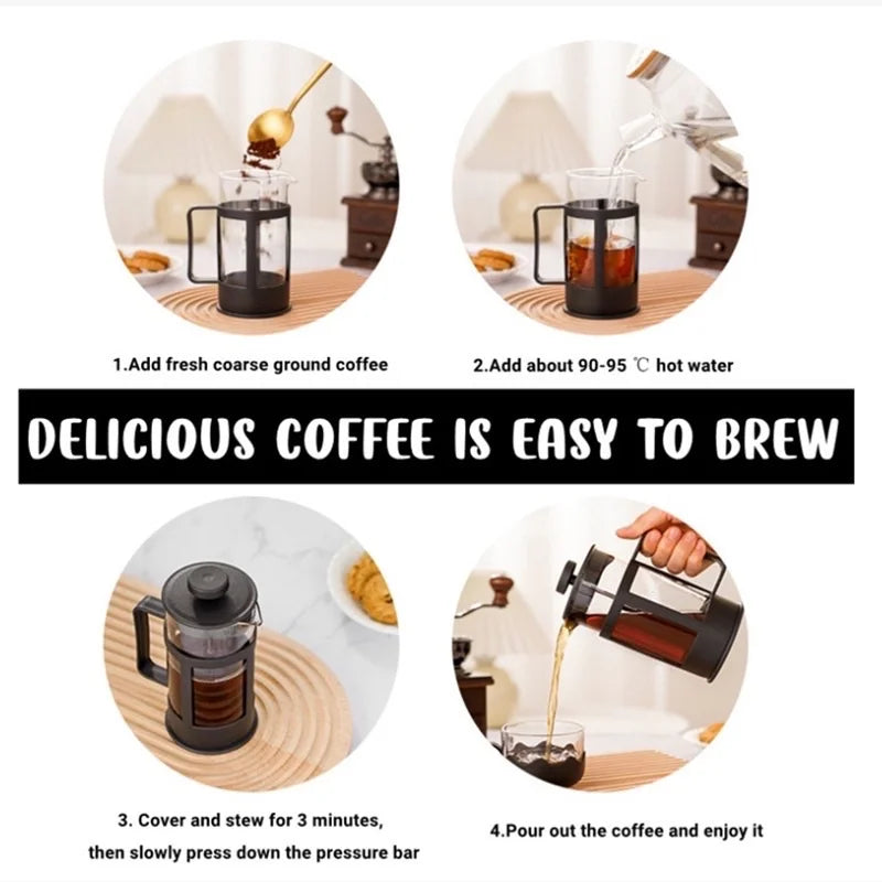 600Ml Coffee Pot French Press Coffee Maker Heat Resistant Glass Coffee Pot Percolator Coffee Brewer with Filtration Tea Maker